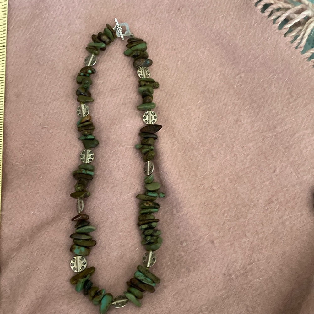 Navajo sterling silver and turquoise beautiful necklace.Beautiful silver spacers